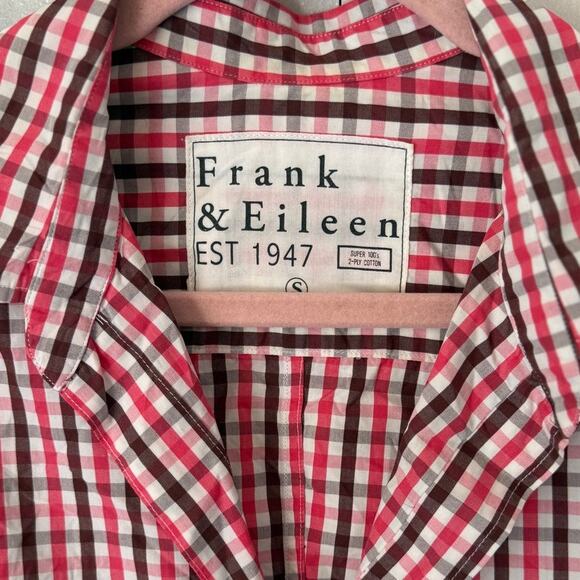 FRANK & EILEEN Barry 100% Cotton Button Front Brown Pink White Gingham Shirt S - Picture 3 of 5